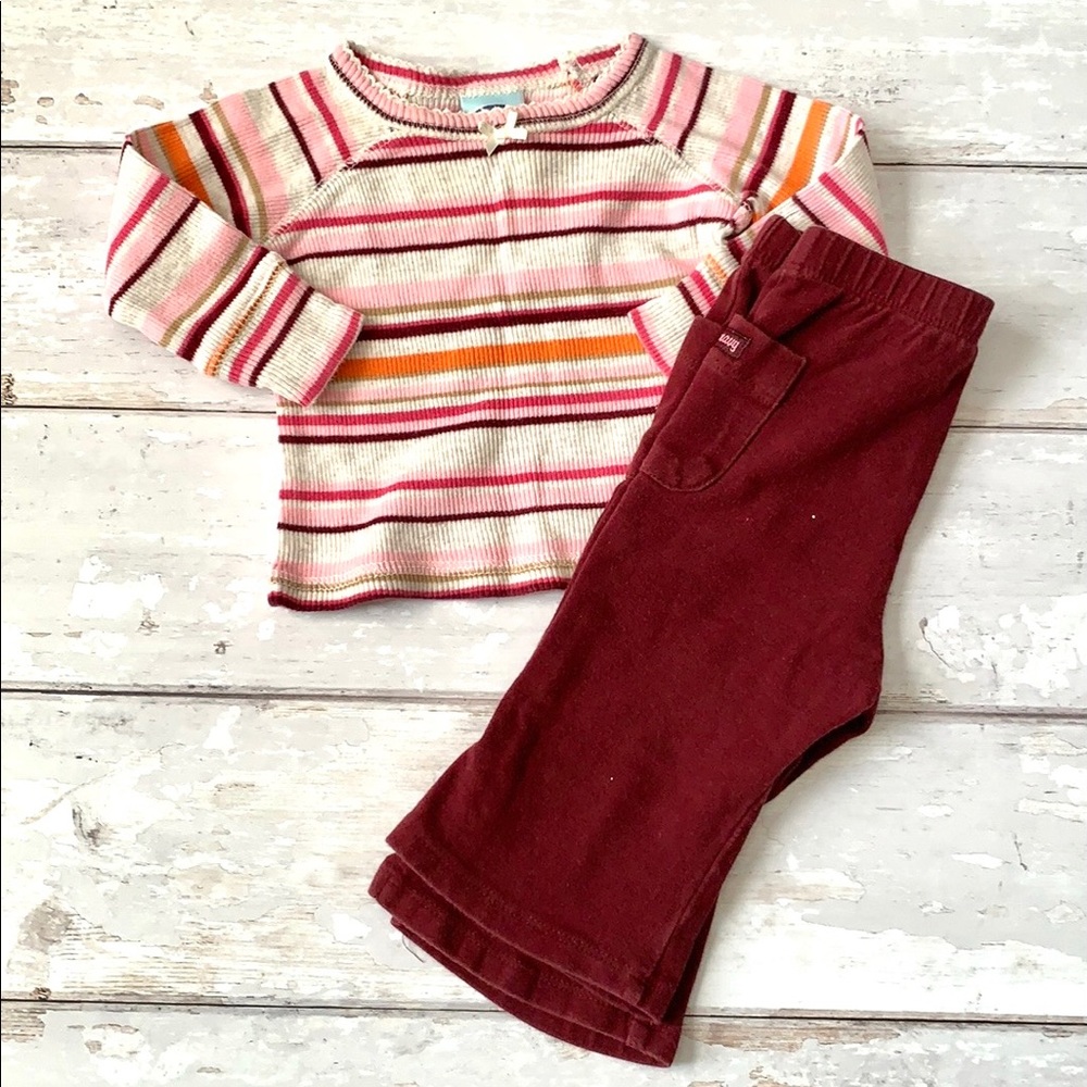 Girls 3-6m Baby Outfit Knit Long Sleeve Shirt & Flare Pants Pink Maroon 3m 6m
